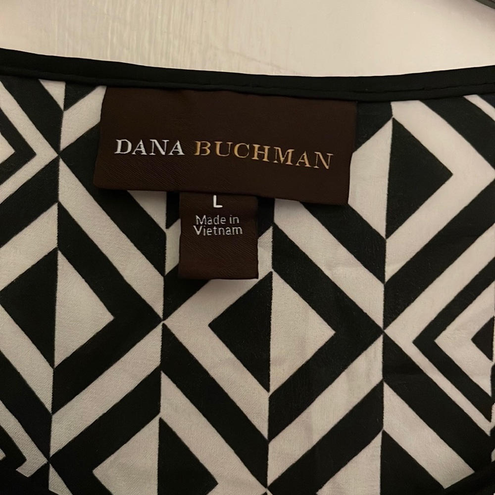 Dana Buchman caftan short top size large, Yellow, White and Navy Blue